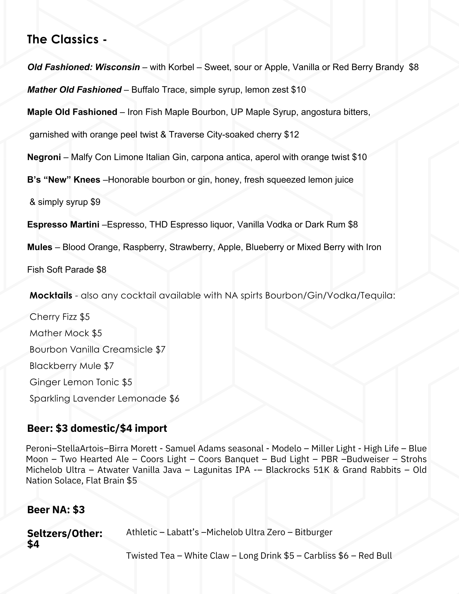 May Classic Cocktail List - The Mather Ishpeming MI