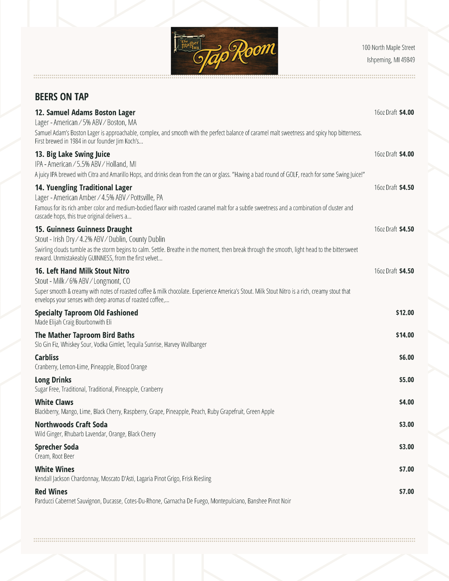 The Mather Tap Room Beers On Tap Page Two