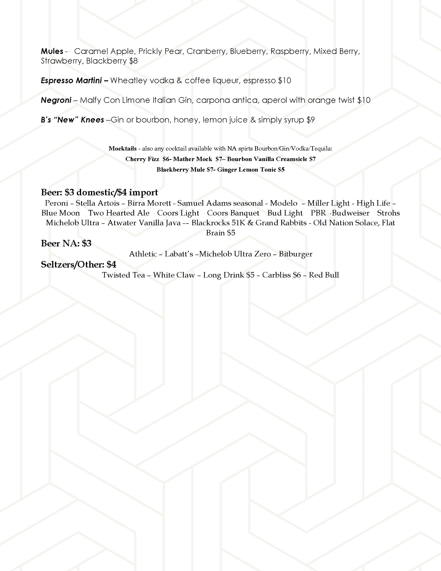 The Mather cocktail list part 2