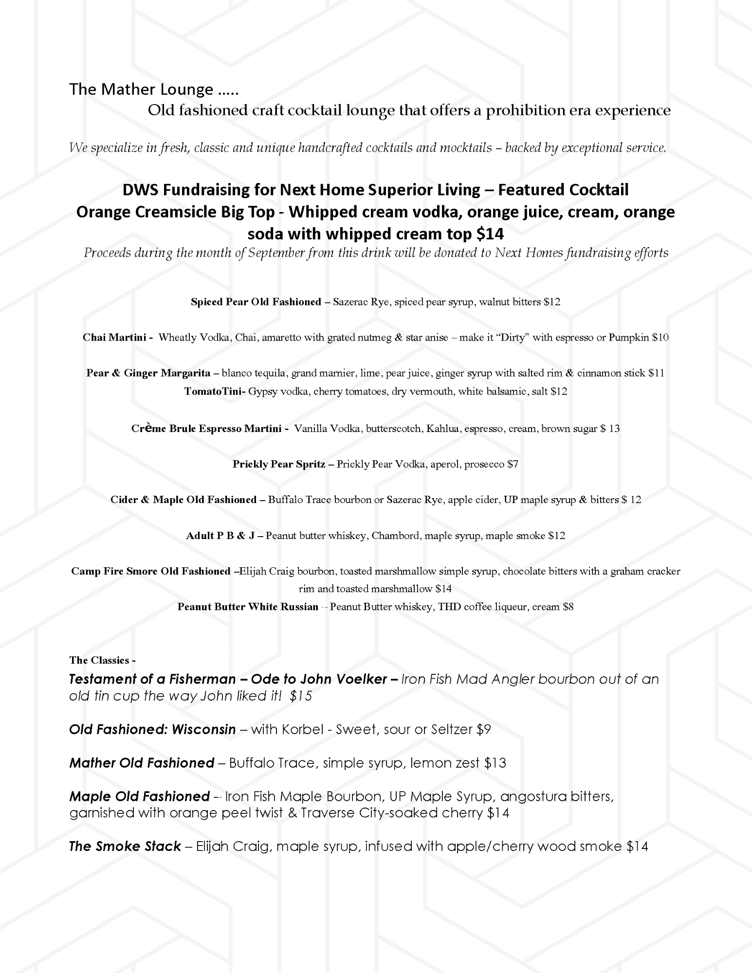 The Mather Cocktail List September 2026